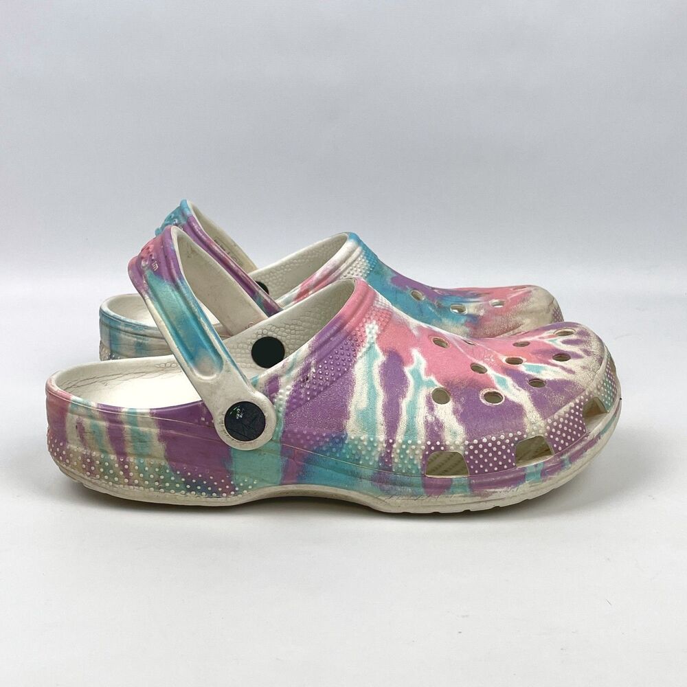 Crocs Kids Classic Clog Youth J6 Tie Dye Pastel Pink Blue Purple Shoes 205451